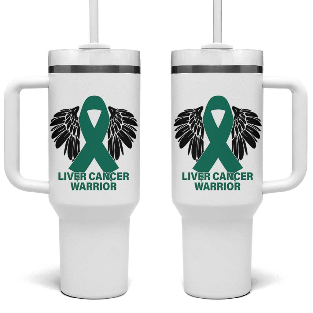 Liver Cancer Angel Warrior Wings Tumbler With Handle Green Ribbon Awareness Support Gift