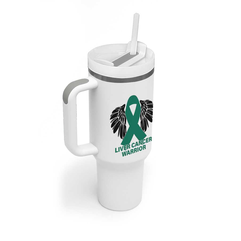 Liver Cancer Angel Warrior Wings Tumbler With Handle Green Ribbon Awareness Support Gift