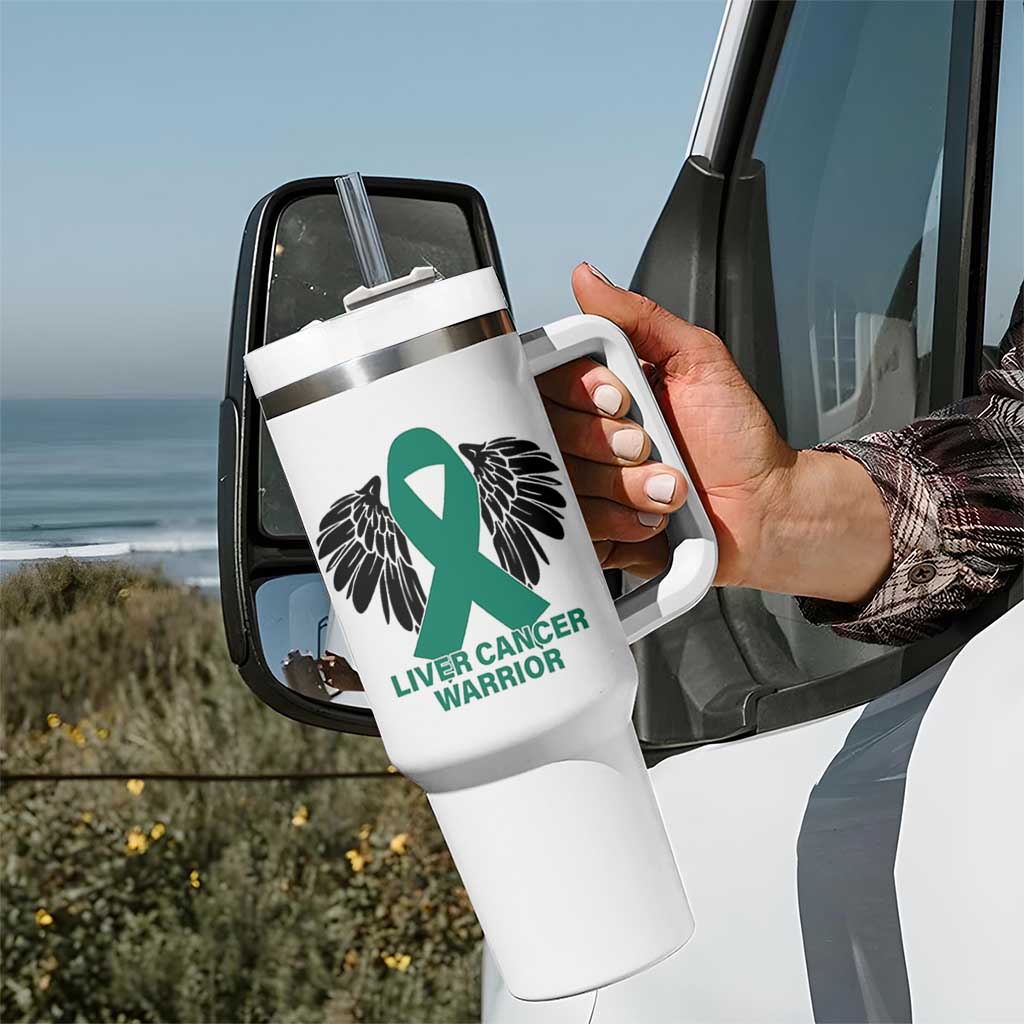 Liver Cancer Angel Warrior Wings Tumbler With Handle Green Ribbon Awareness Support Gift