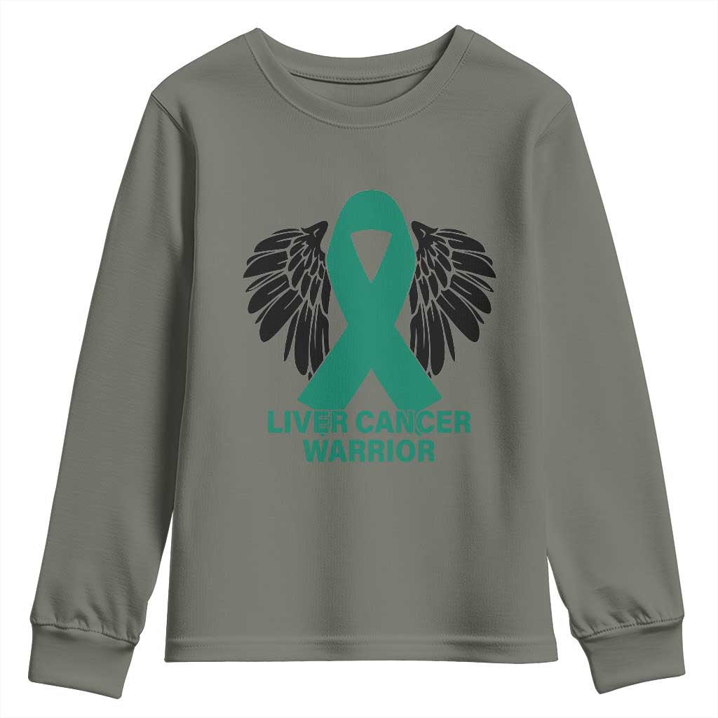 Liver Cancer Angel Warrior Wings Youth Sweatshirt Green Ribbon Awareness Support Gift