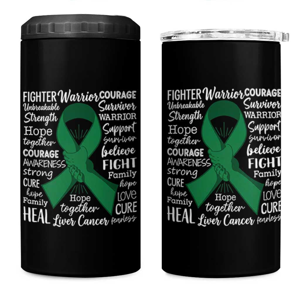 Liver Cancer Support Gift 4 in 1 Can Cooler Tumbler Fearless Unbreakable Warrior Hope