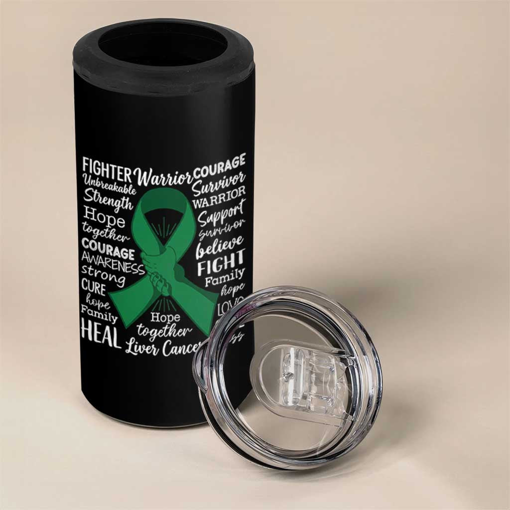 Liver Cancer Support Gift 4 in 1 Can Cooler Tumbler Fearless Unbreakable Warrior Hope