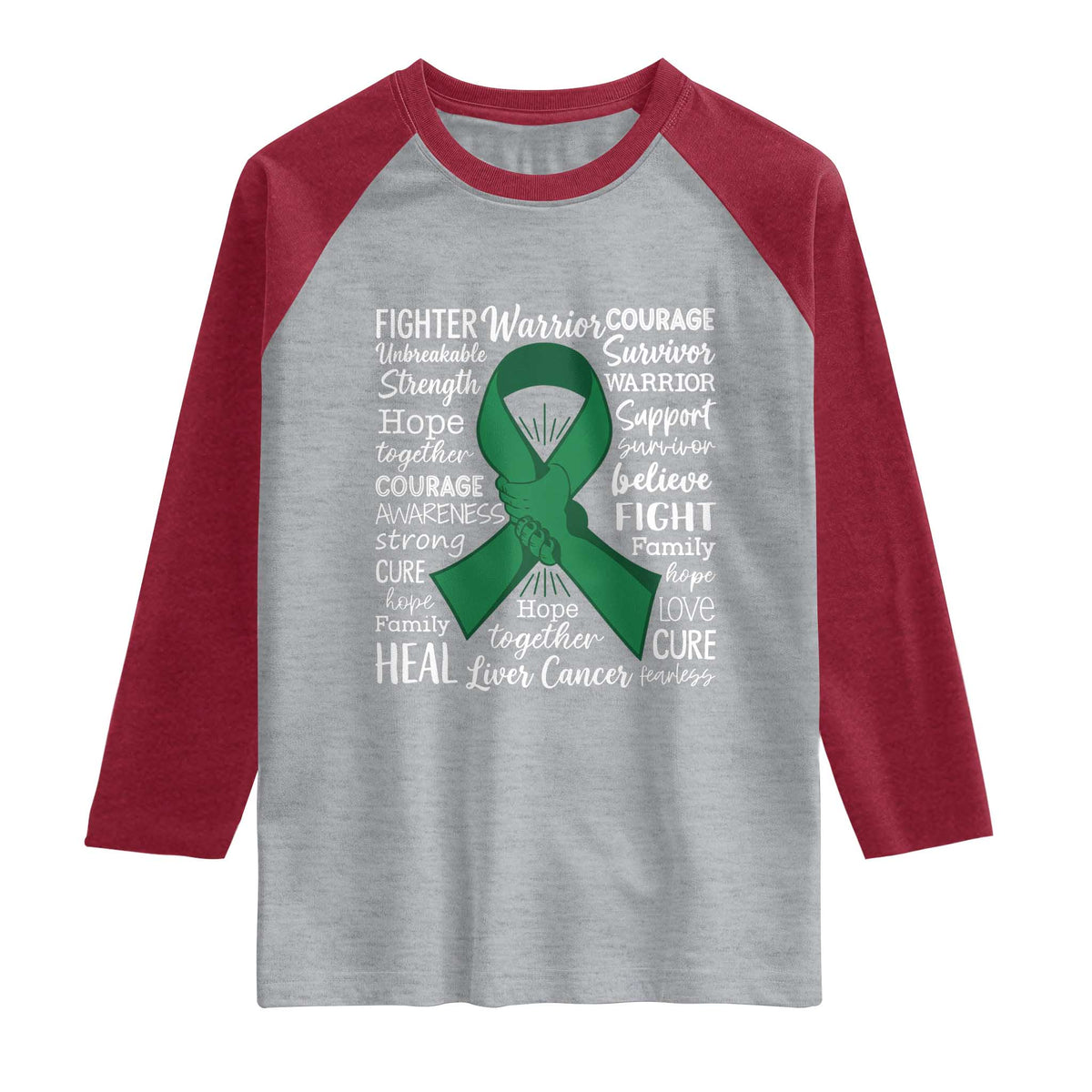 Liver Cancer Support Gift Raglan Shirt Fearless Unbreakable Warrior Hope