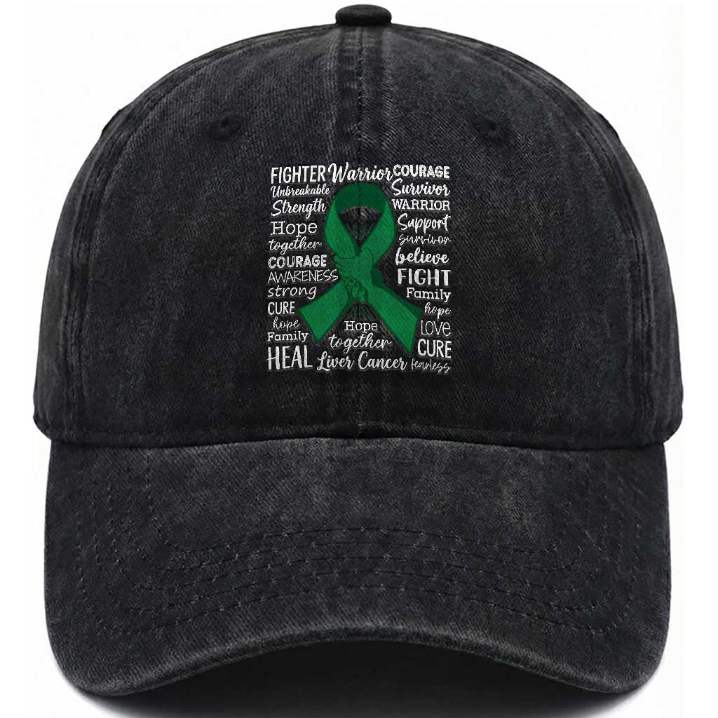 Liver Cancer Support Gift Washed Cotton Baseball Cap Fearless Unbreakable Warrior Hope