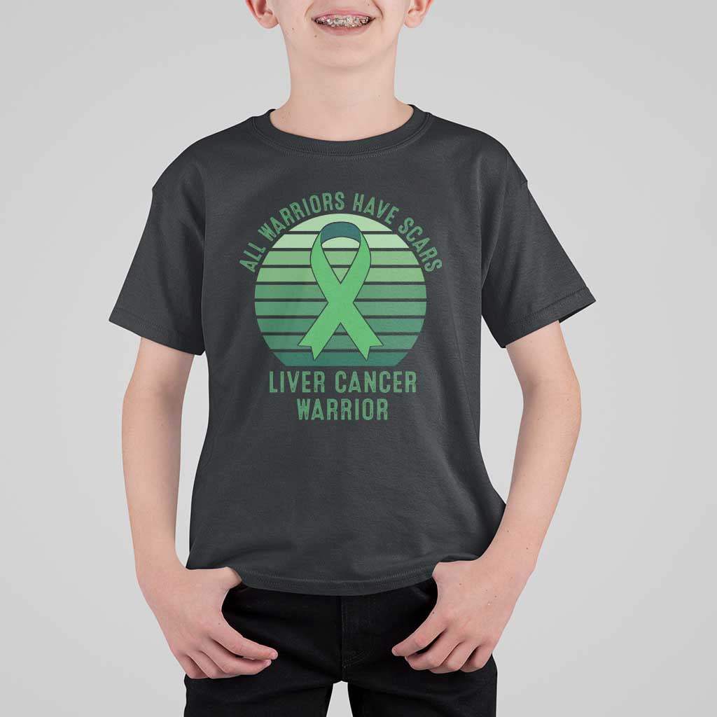All Warriors Have Scars Liver Cancer T Shirt For Kid Green Ribbon Survivor Fighter Gift