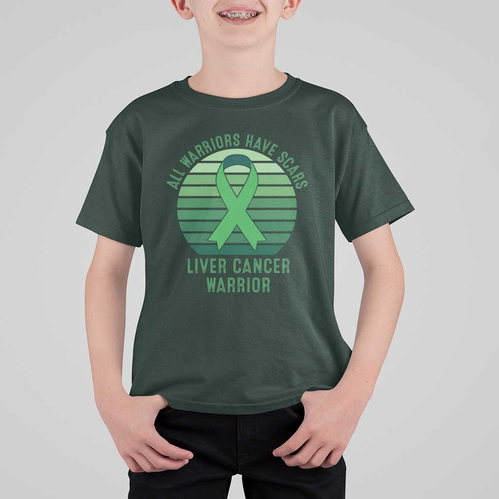 All Warriors Have Scars Liver Cancer T Shirt For Kid Green Ribbon Survivor Fighter Gift