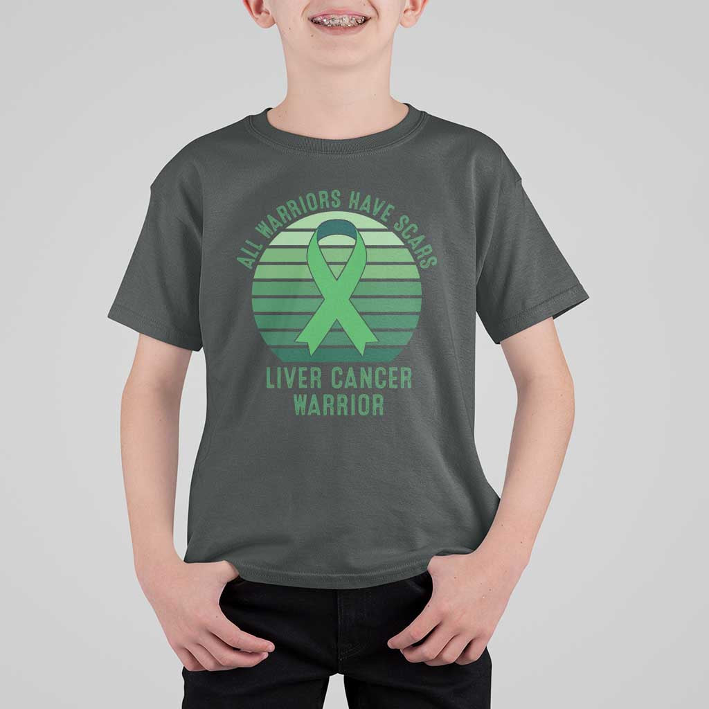 All Warriors Have Scars Liver Cancer T Shirt For Kid Green Ribbon Survivor Fighter Gift
