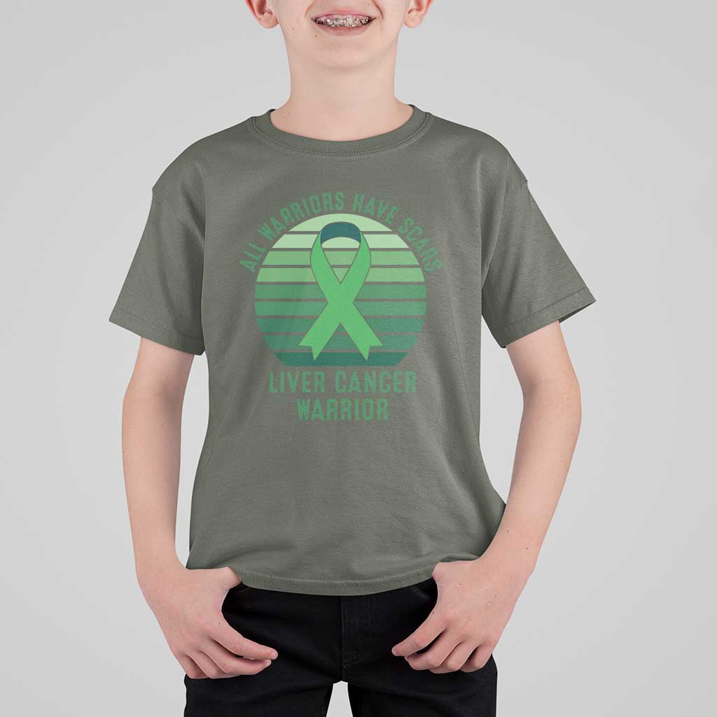 All Warriors Have Scars Liver Cancer T Shirt For Kid Green Ribbon Survivor Fighter Gift