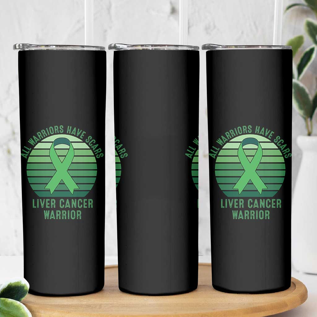 All Warriors Have Scars Liver Cancer Skinny Tumbler Green Ribbon Survivor Fighter Gift