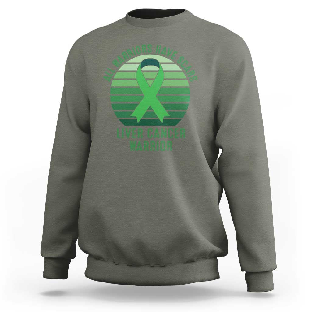 All Warriors Have Scars Liver Cancer Sweatshirt Green Ribbon Survivor Fighter Gift