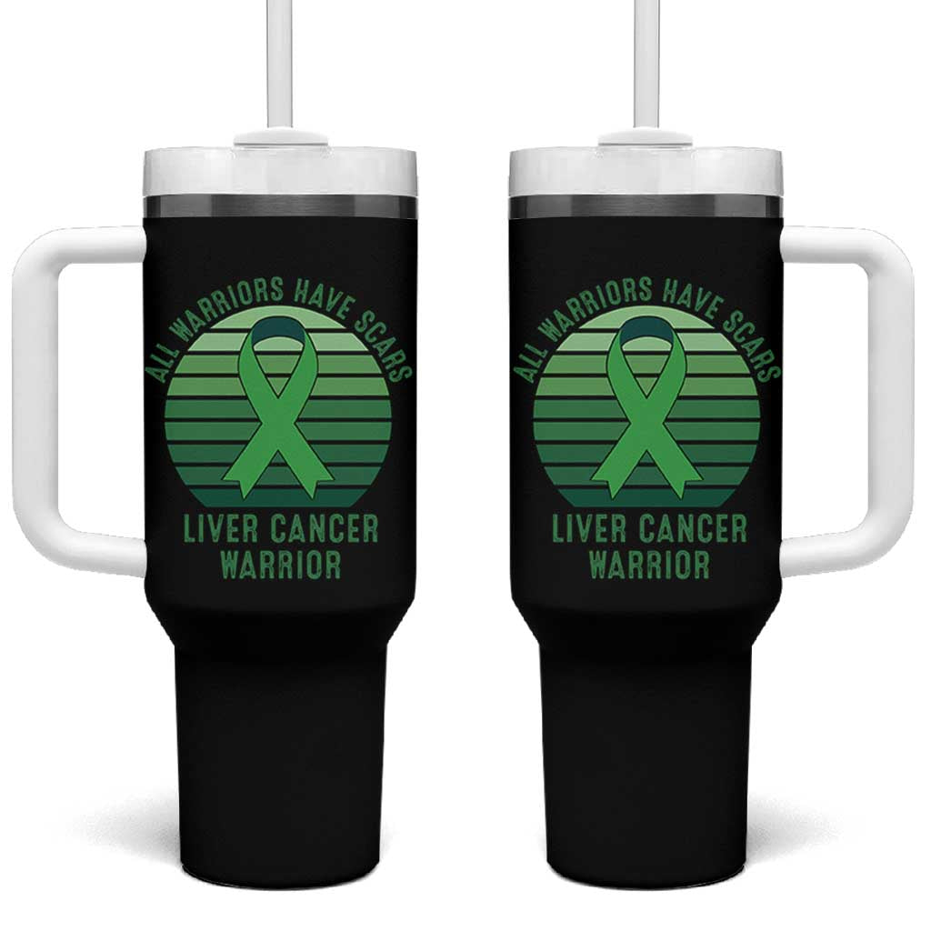 All Warriors Have Scars Liver Cancer Tumbler With Handle Green Ribbon Survivor Fighter Gift