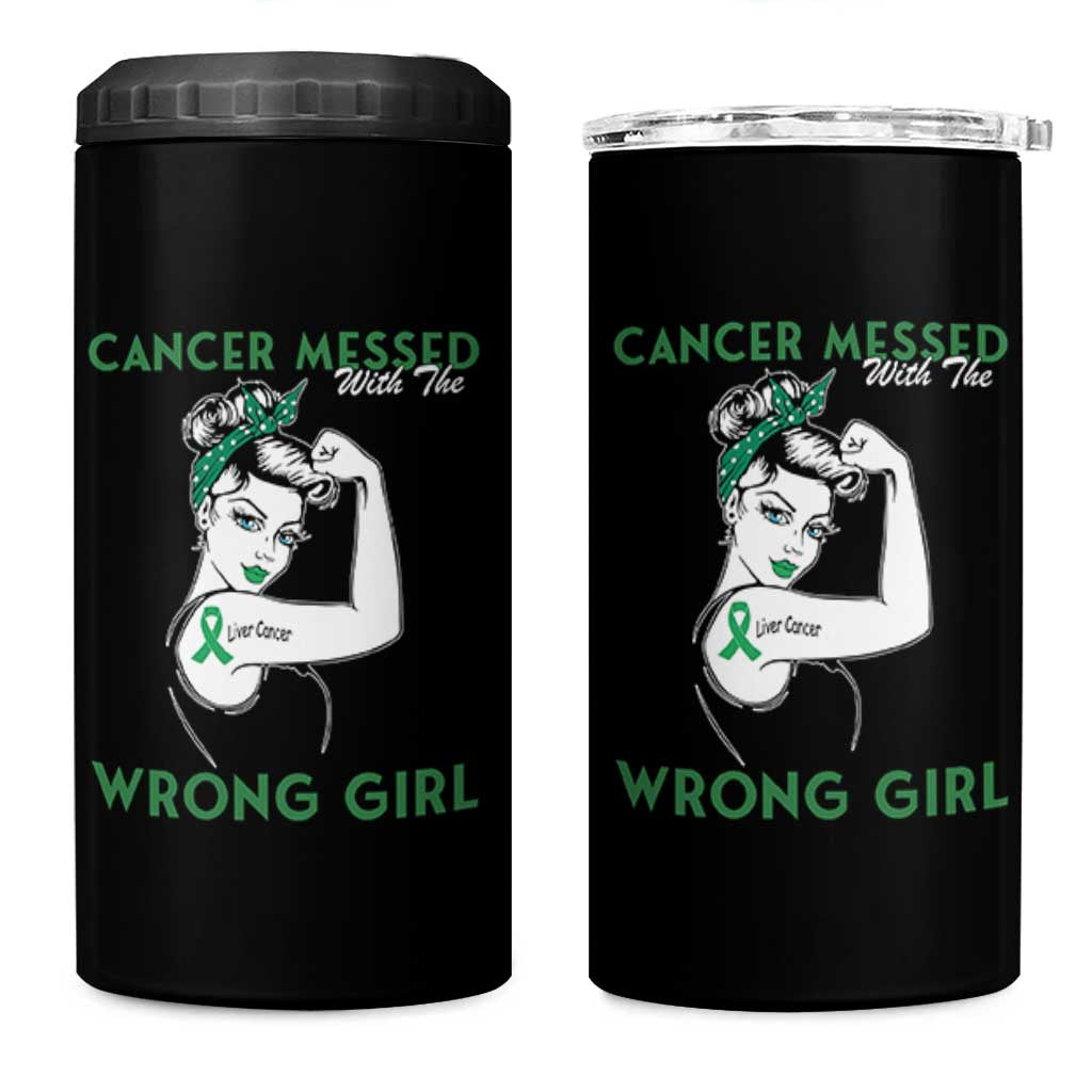 Liver Cancer Warrior Unbreakable Gift 4 in 1 Can Cooler Tumbler Cancer Messed With The Wrong Girl