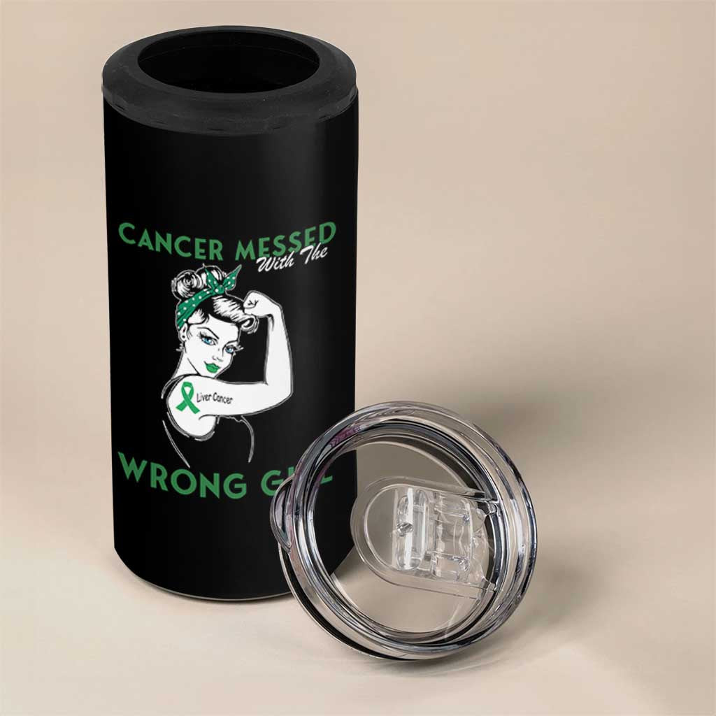 Liver Cancer Warrior Unbreakable Gift 4 in 1 Can Cooler Tumbler Cancer Messed With The Wrong Girl