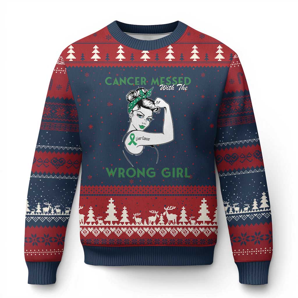 Liver Cancer Warrior Unbreakable Gift Ugly Christmas Sweater Cancer Messed With The Wrong Girl