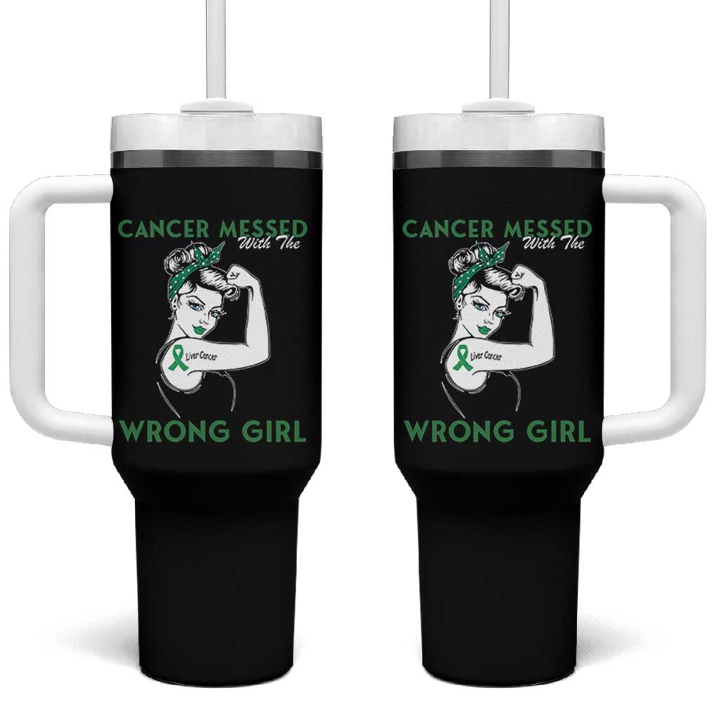 Liver Cancer Warrior Unbreakable Gift Tumbler With Handle Cancer Messed With The Wrong Girl