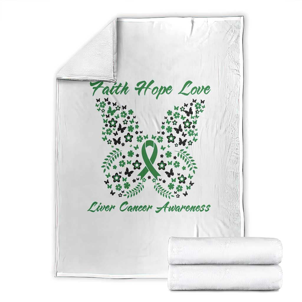 Faith Hope Love Liver Cancer Awareness Throw Blanket Butterfly Ribbon Floral Gift
