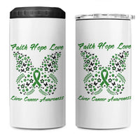 Faith Hope Love Liver Cancer Awareness 4 in 1 Can Cooler Tumbler Butterfly Ribbon Floral Gift