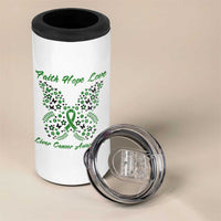 Faith Hope Love Liver Cancer Awareness 4 in 1 Can Cooler Tumbler Butterfly Ribbon Floral Gift