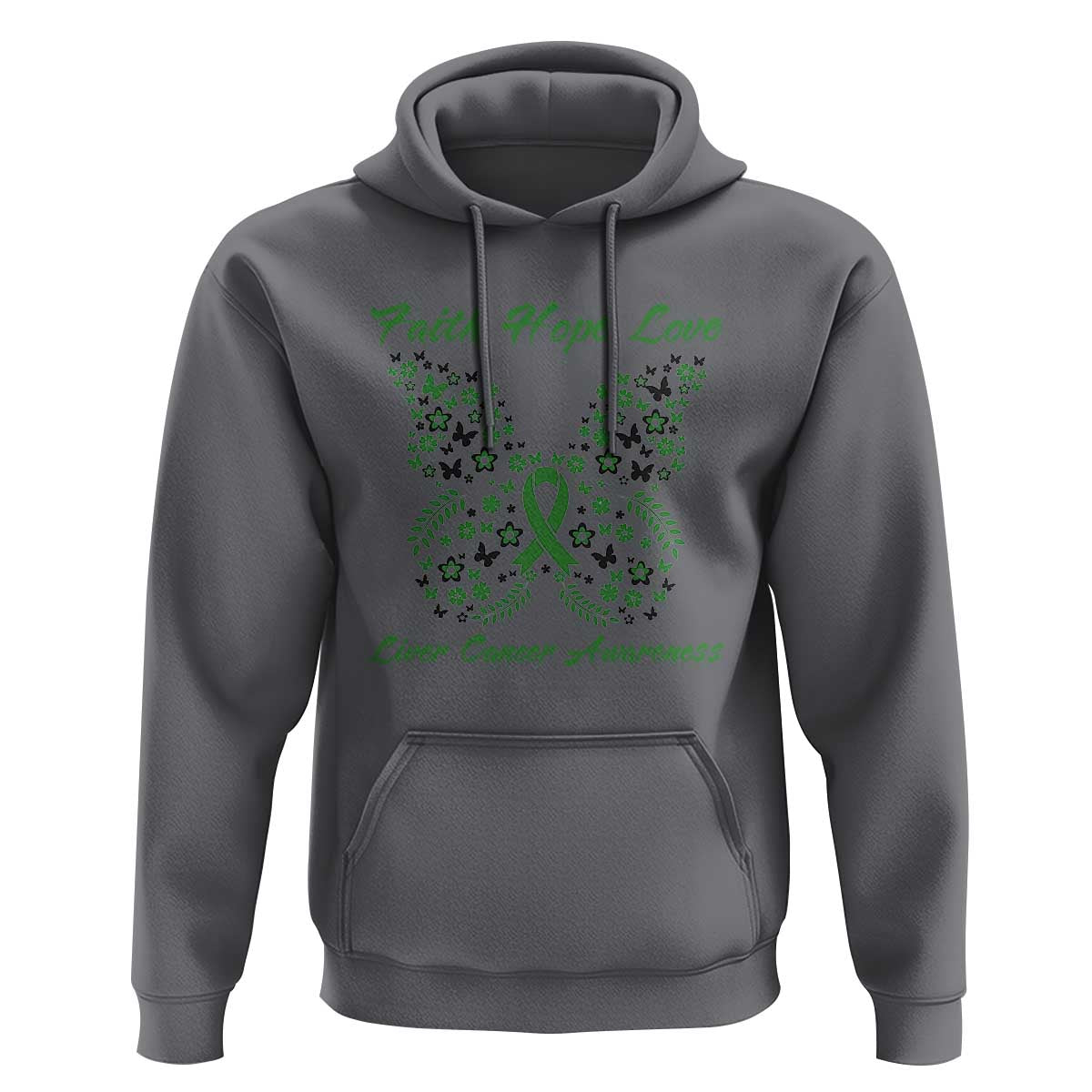 Faith Hope Love Liver Cancer Awareness Hoodie Butterfly Ribbon Floral Gift