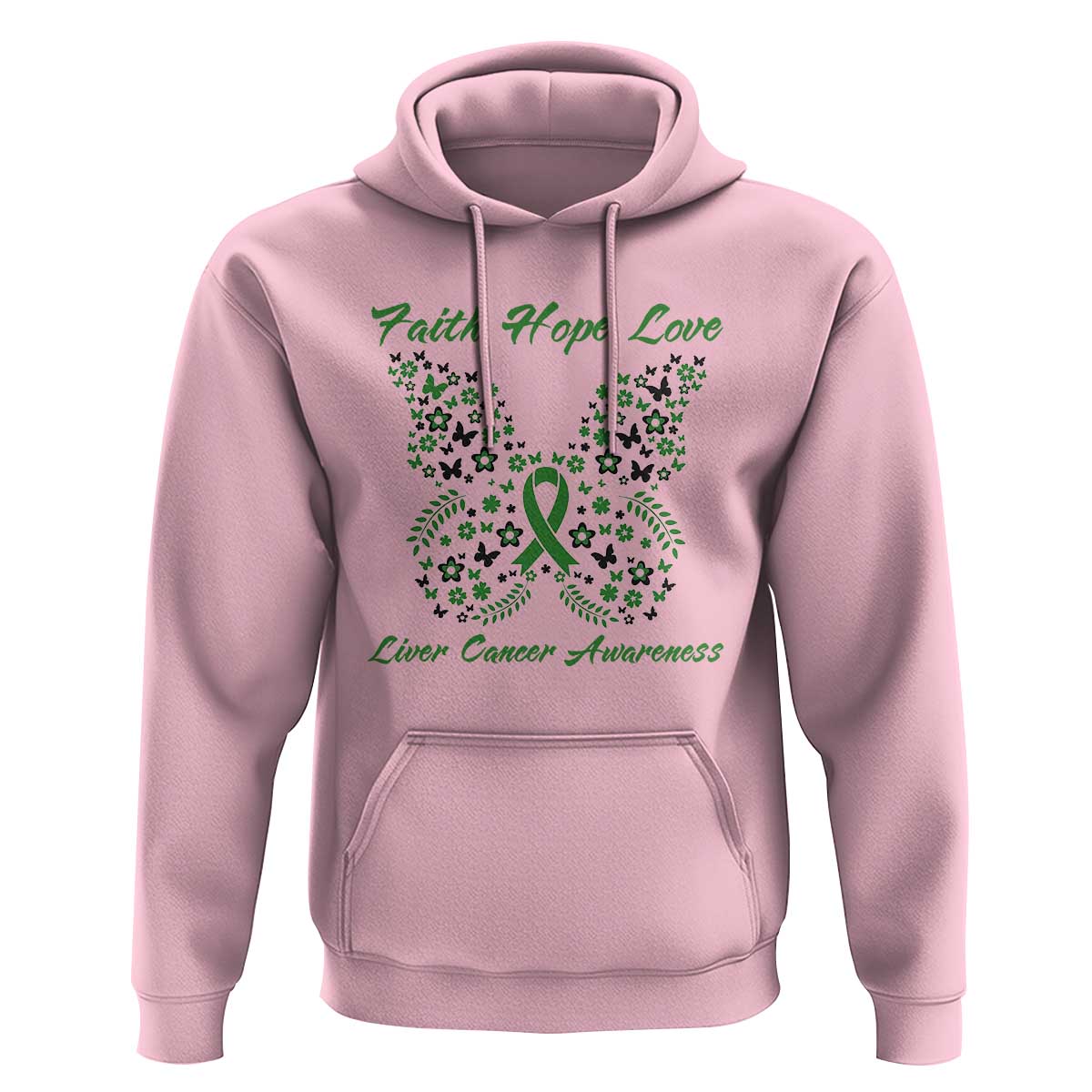 Faith Hope Love Liver Cancer Awareness Hoodie Butterfly Ribbon Floral Gift