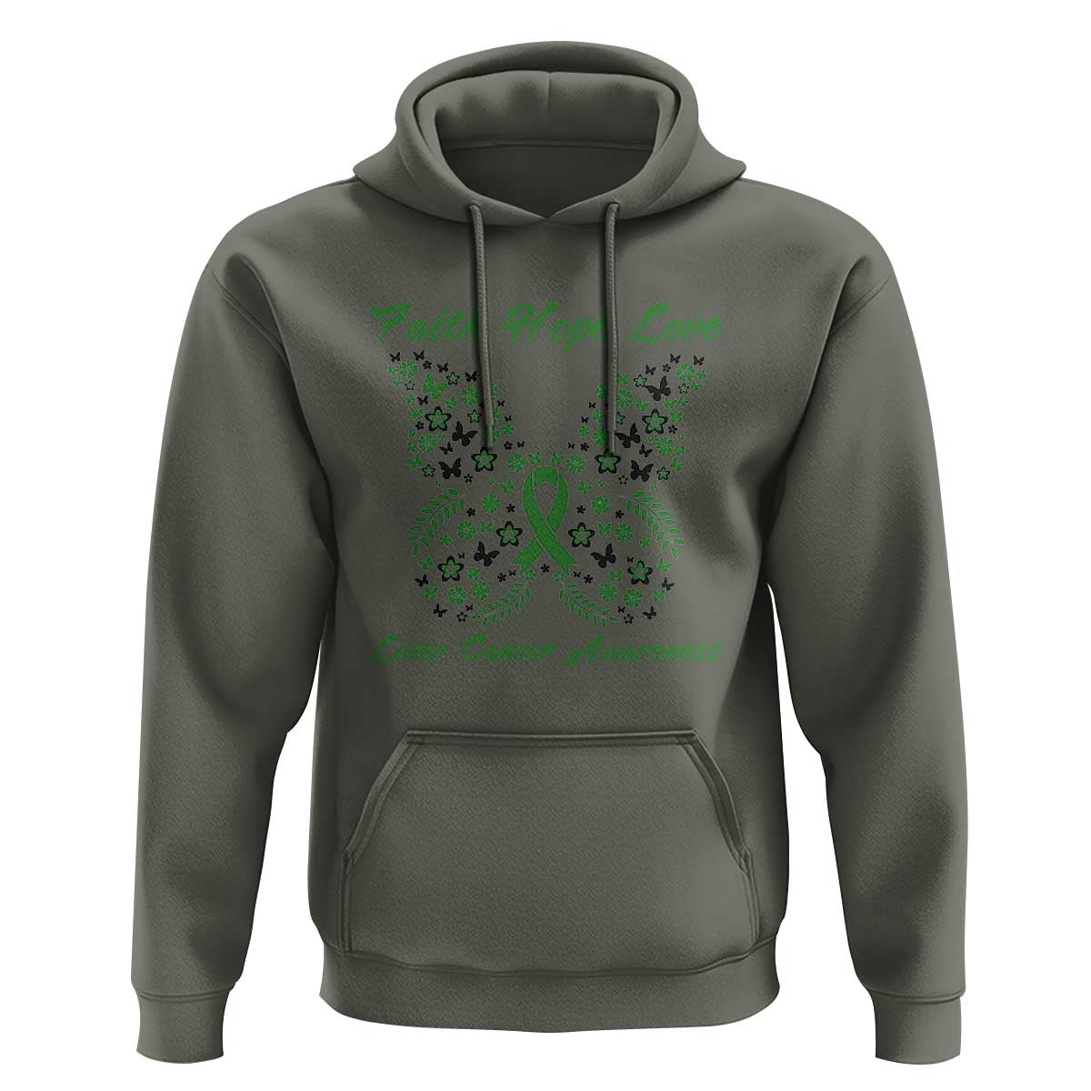 Faith Hope Love Liver Cancer Awareness Hoodie Butterfly Ribbon Floral Gift