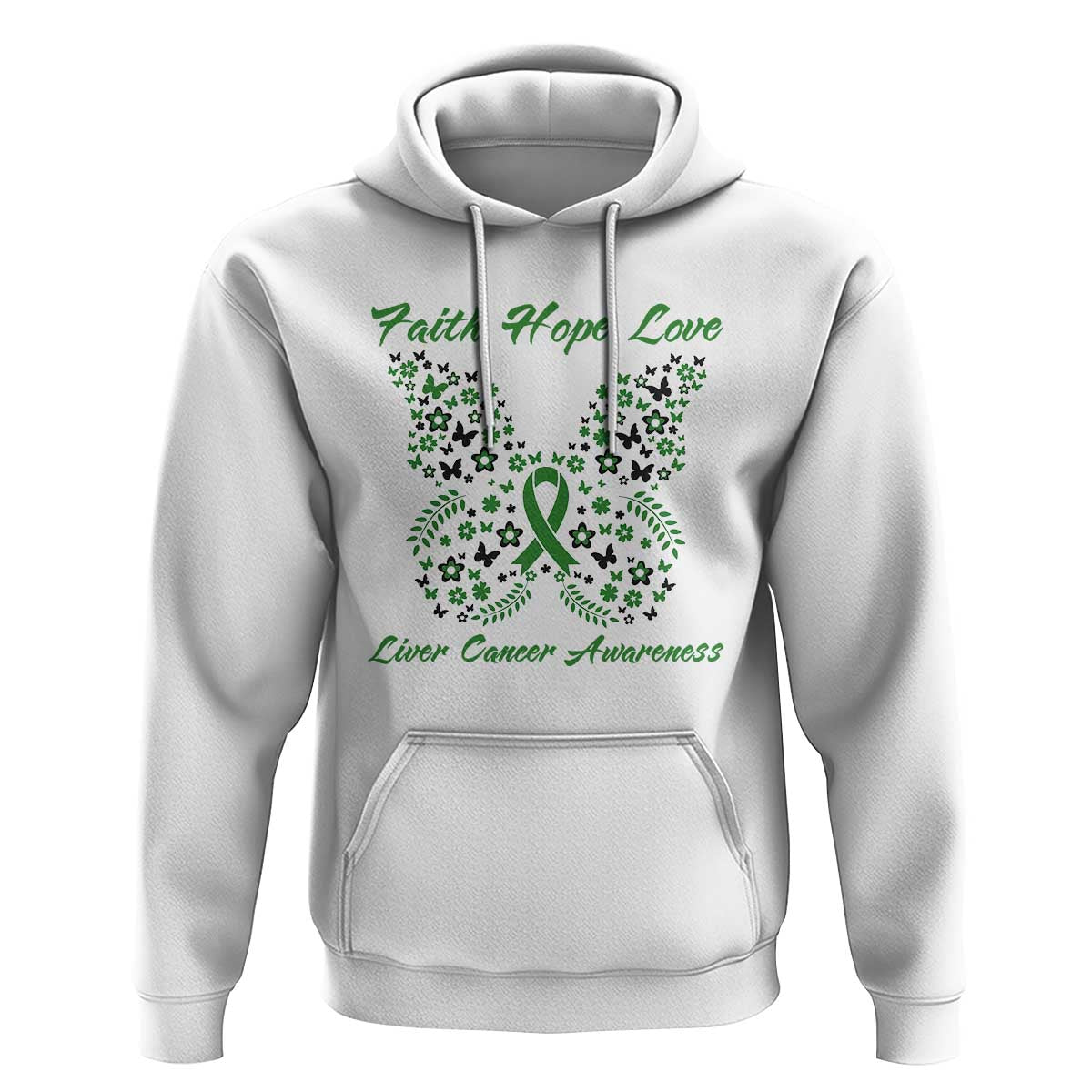 Faith Hope Love Liver Cancer Awareness Hoodie Butterfly Ribbon Floral Gift
