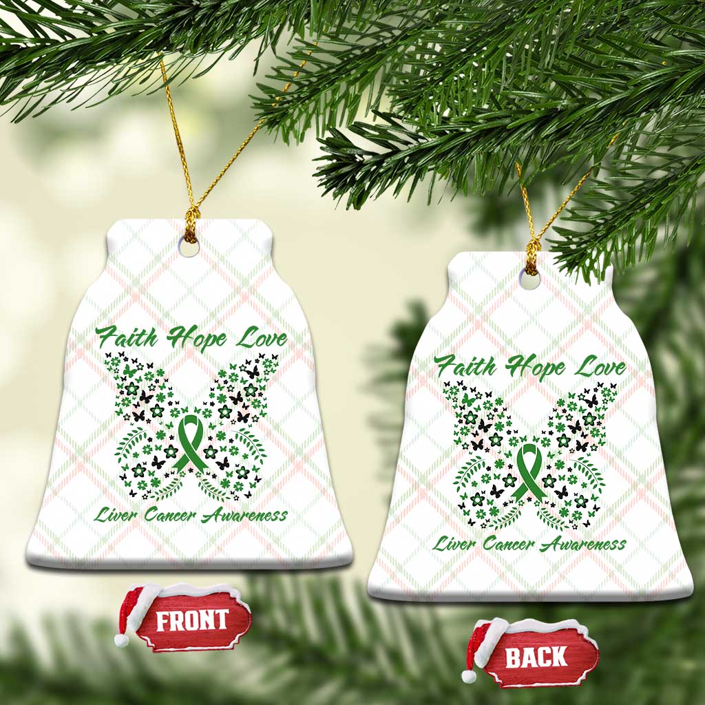 Faith Hope Love Liver Cancer Awareness Ceramic Ornament Butterfly Ribbon Floral Gift