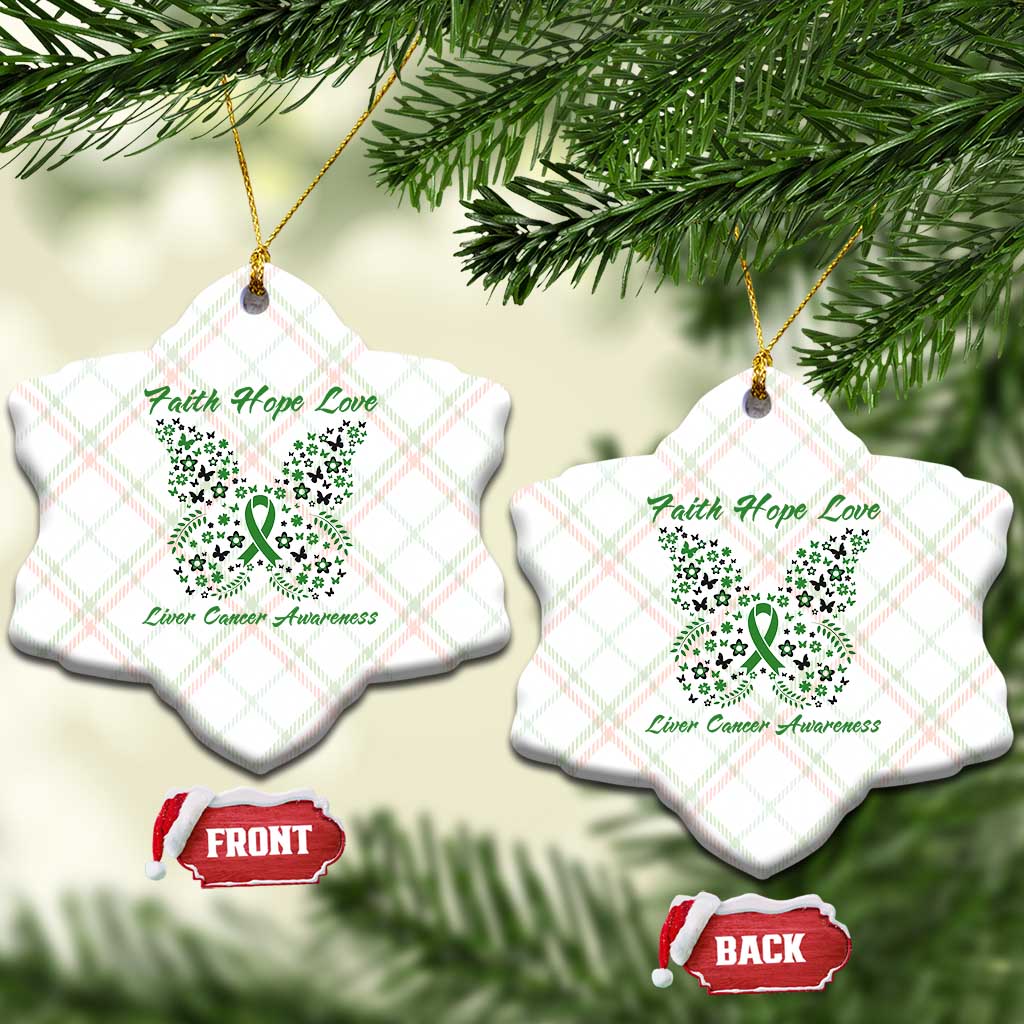 Faith Hope Love Liver Cancer Awareness Ceramic Ornament Butterfly Ribbon Floral Gift