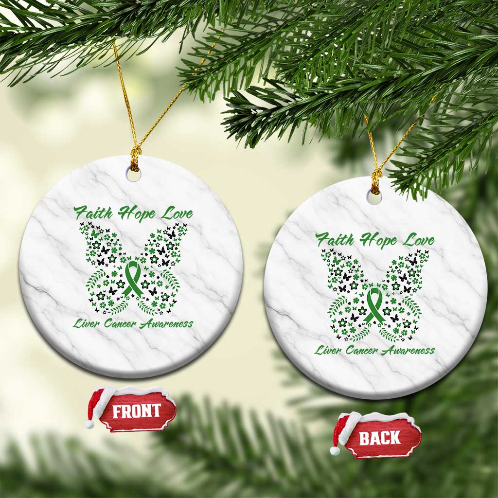 Faith Hope Love Liver Cancer Awareness Ceramic Ornament Butterfly Ribbon Floral Gift