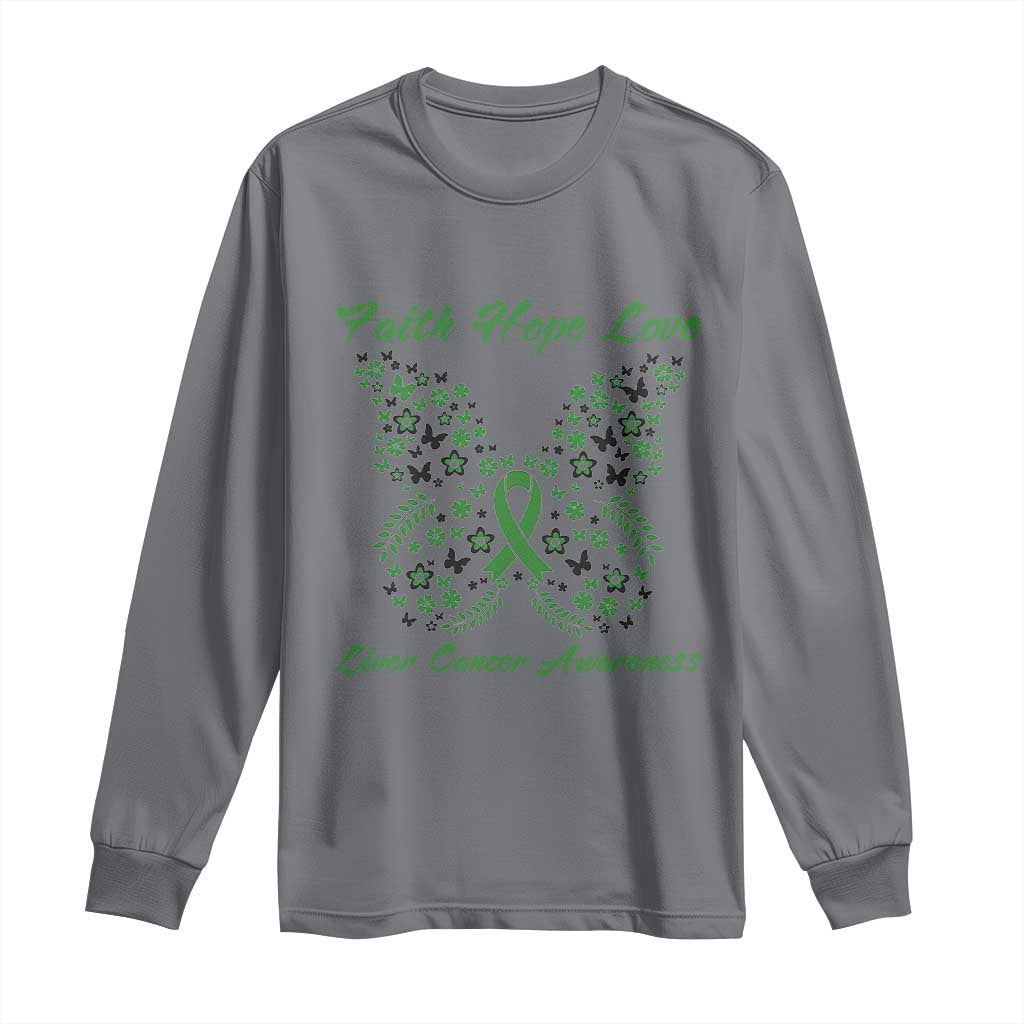 Faith Hope Love Liver Cancer Awareness Long Sleeve Shirt Butterfly Ribbon Floral Gift