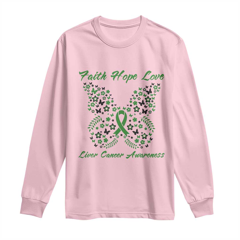 Faith Hope Love Liver Cancer Awareness Long Sleeve Shirt Butterfly Ribbon Floral Gift