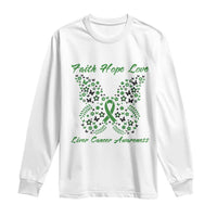 Faith Hope Love Liver Cancer Awareness Long Sleeve Shirt Butterfly Ribbon Floral Gift