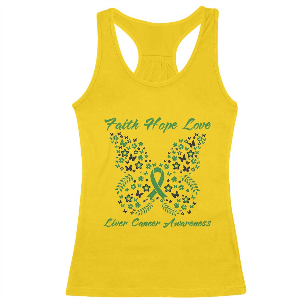Faith Hope Love Liver Cancer Awareness Racerback Tank Top Butterfly Ribbon Floral Gift