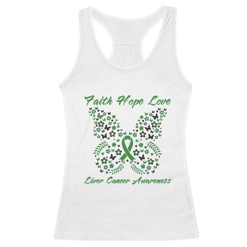 Faith Hope Love Liver Cancer Awareness Racerback Tank Top Butterfly Ribbon Floral Gift