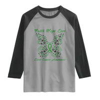 Faith Hope Love Liver Cancer Awareness Raglan Shirt Butterfly Ribbon Floral Gift