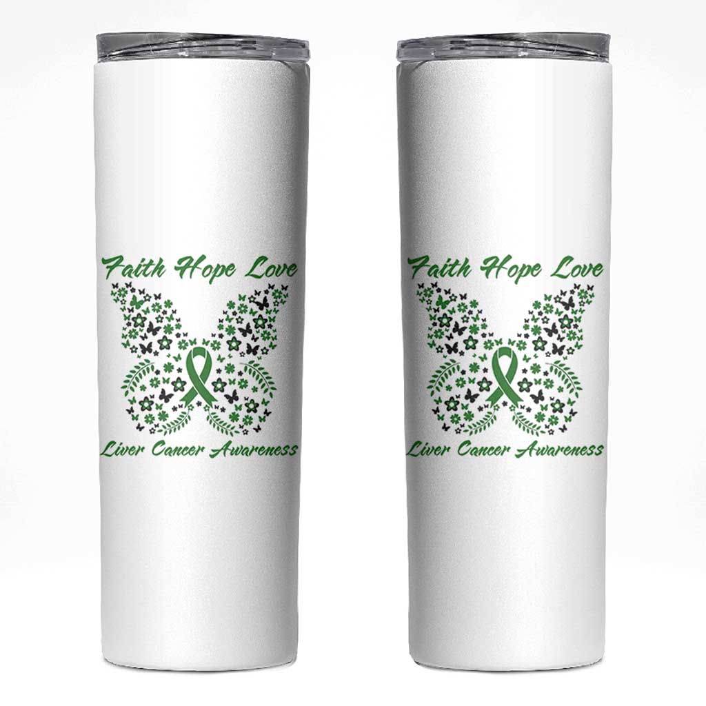 Faith Hope Love Liver Cancer Awareness Skinny Tumbler Butterfly Ribbon Floral Gift