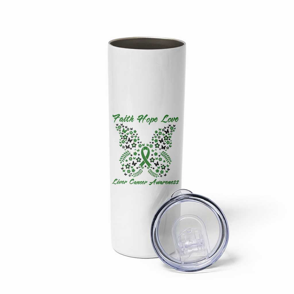 Faith Hope Love Liver Cancer Awareness Skinny Tumbler Butterfly Ribbon Floral Gift