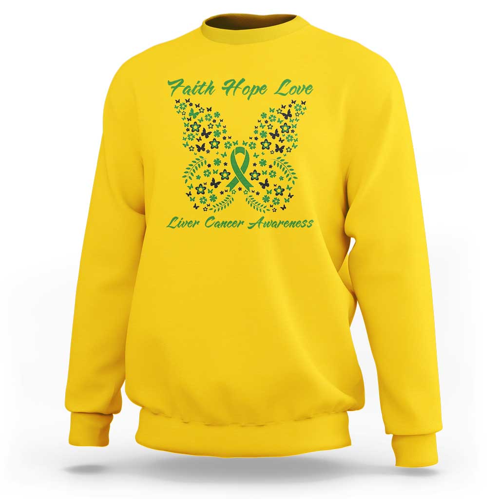 Faith Hope Love Liver Cancer Awareness Sweatshirt Butterfly Ribbon Floral Gift