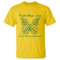 Faith Hope Love Liver Cancer Awareness T Shirt Butterfly Ribbon Floral Gift