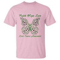 Faith Hope Love Liver Cancer Awareness T Shirt Butterfly Ribbon Floral Gift