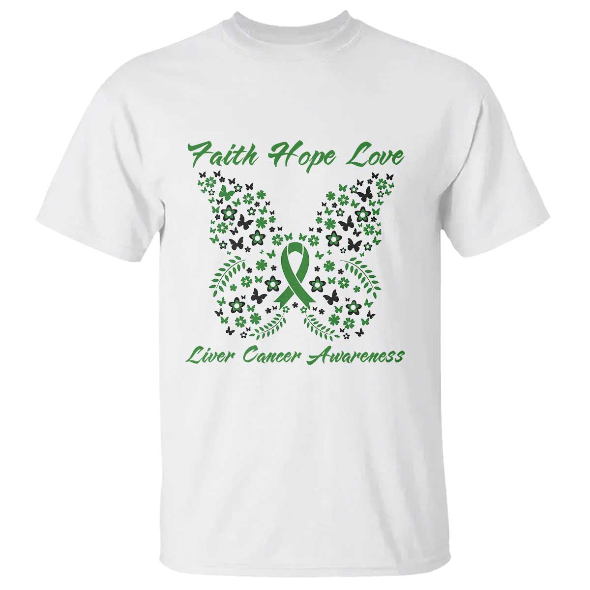 Faith Hope Love Liver Cancer Awareness T Shirt Butterfly Ribbon Floral Gift