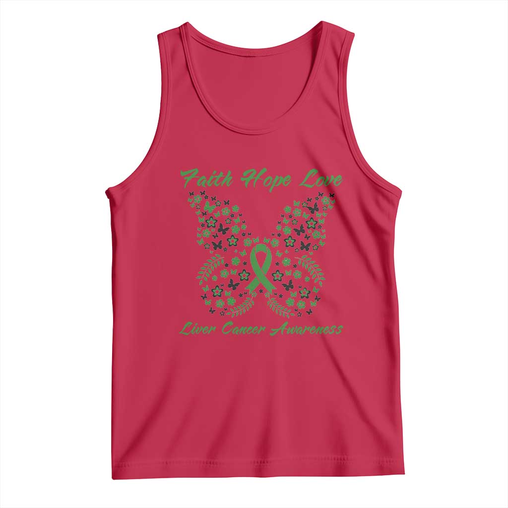 Faith Hope Love Liver Cancer Awareness Tank Top Butterfly Ribbon Floral Gift