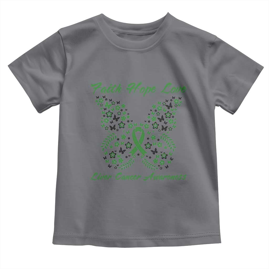 Faith Hope Love Liver Cancer Awareness Toddler T Shirt Butterfly Ribbon Floral Gift
