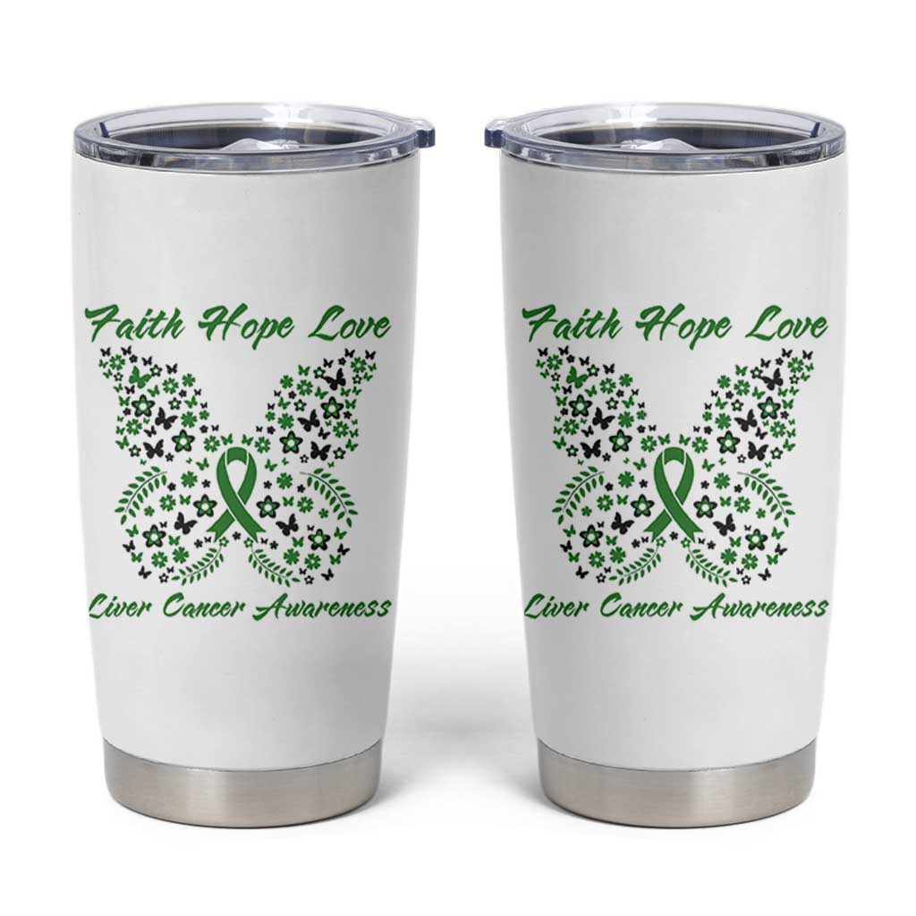Faith Hope Love Liver Cancer Awareness Tumbler Cup Butterfly Ribbon Floral Gift