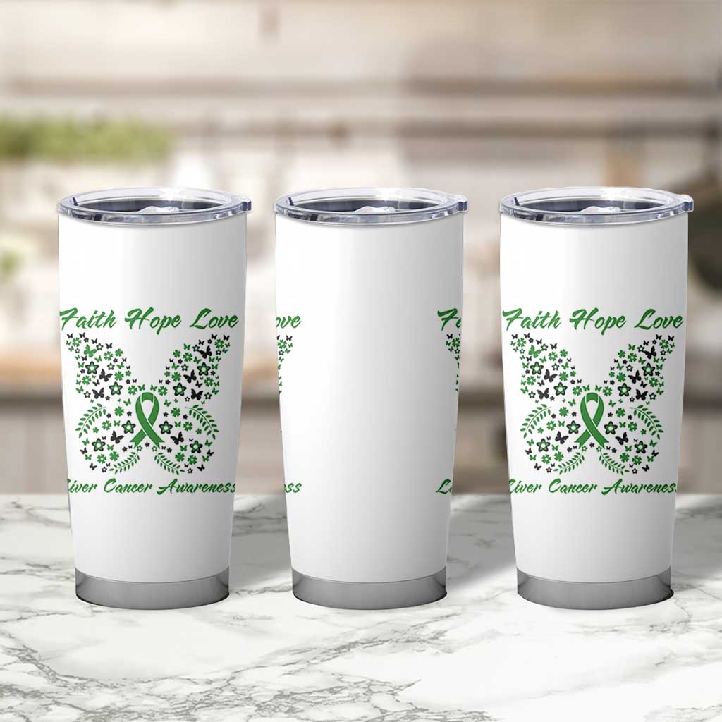 Faith Hope Love Liver Cancer Awareness Tumbler Cup Butterfly Ribbon Floral Gift