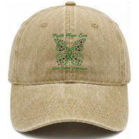 Faith Hope Love Liver Cancer Awareness Washed Cotton Baseball Cap Butterfly Ribbon Floral Gift