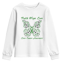 Faith Hope Love Liver Cancer Awareness Youth Sweatshirt Butterfly Ribbon Floral Gift