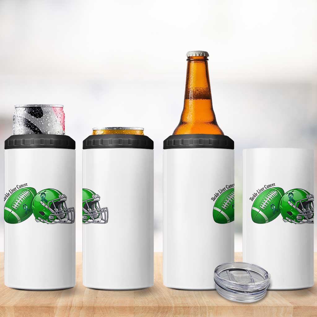 Liver Cancer Support Gift 4 in 1 Can Cooler Tumbler October Tackle Cancer Football