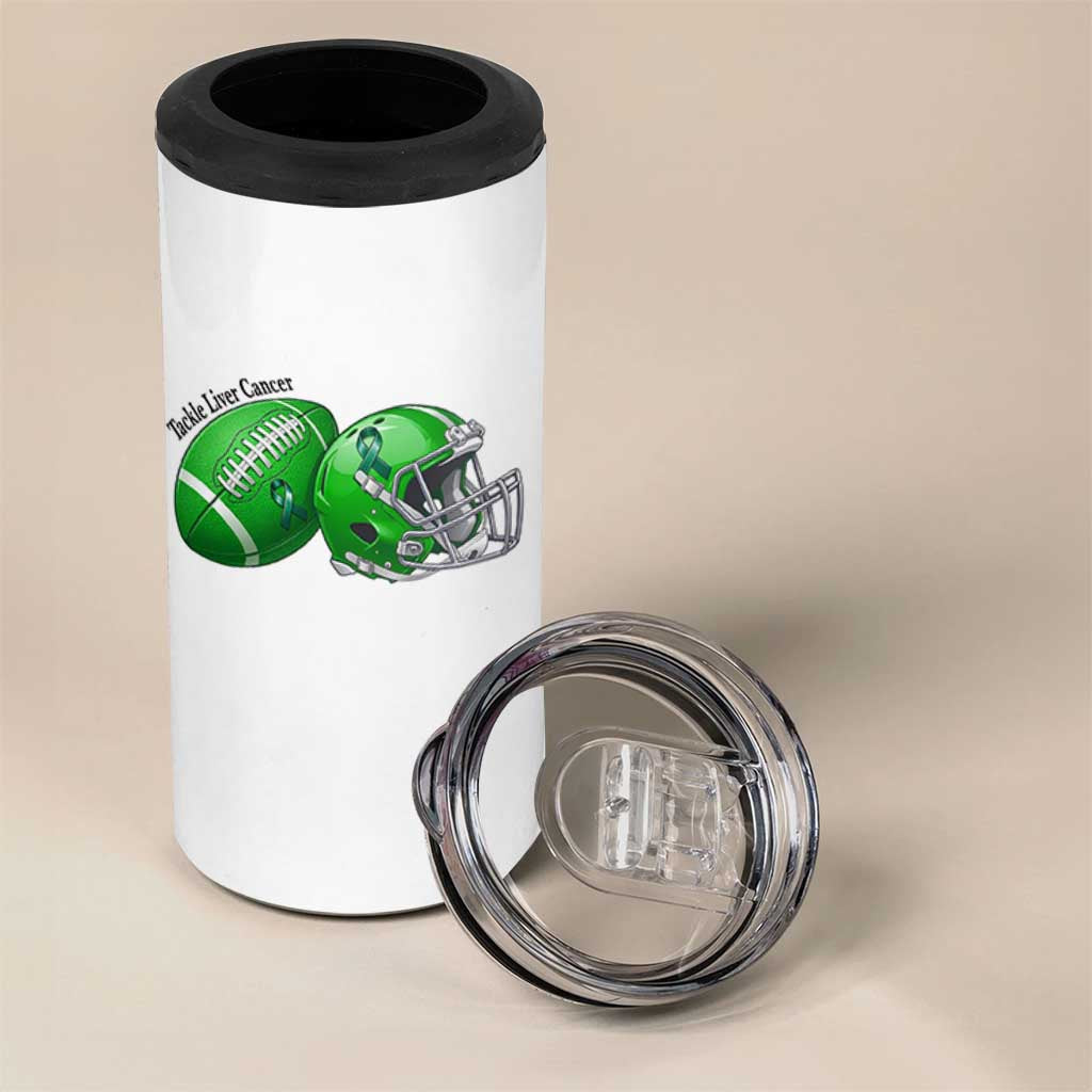 Liver Cancer Support Gift 4 in 1 Can Cooler Tumbler October Tackle Cancer Football