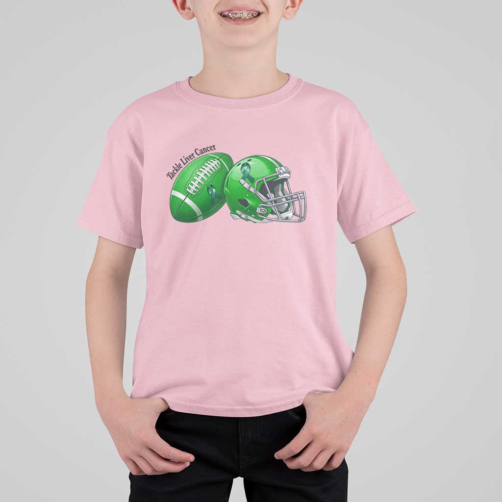 Liver Cancer Support Gift T Shirt For Kid October Tackle Cancer Football